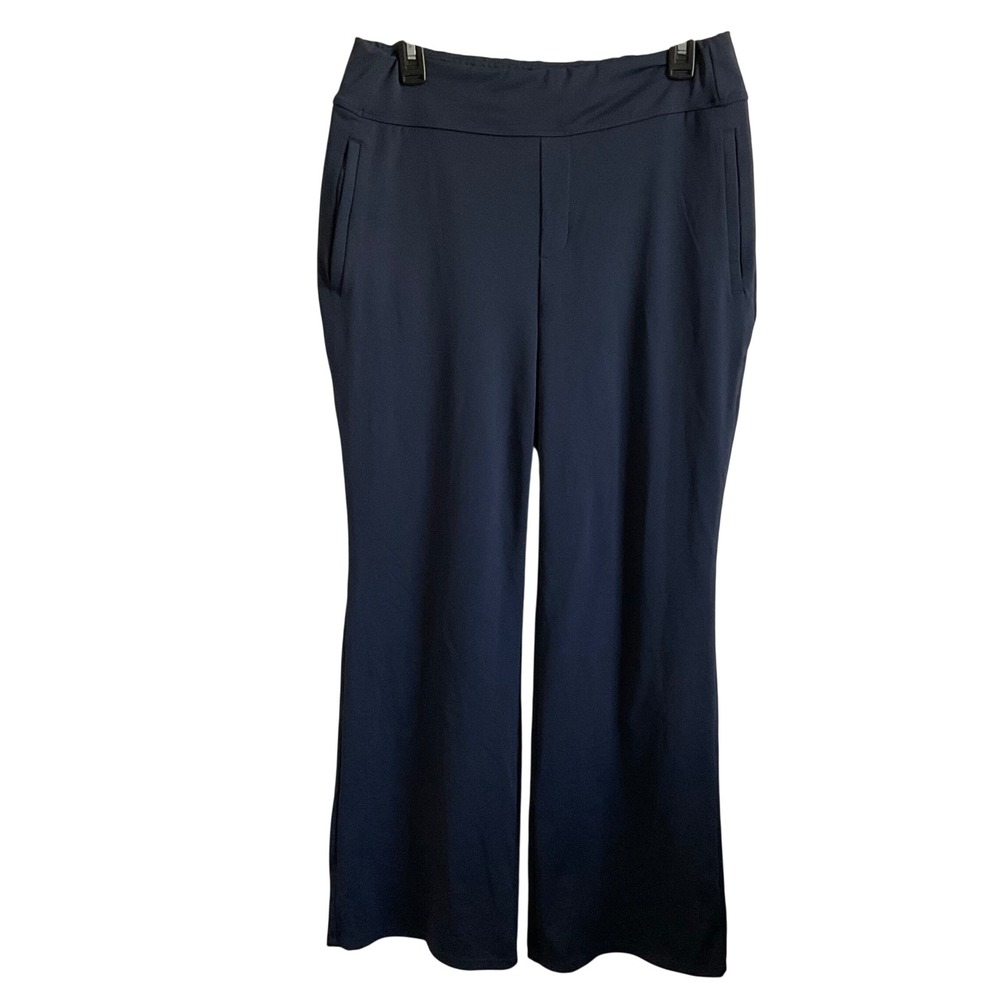 Halara Navy Blue Wide/Flare Leg Pull on Dress Pants - Size Large Casual Comfy